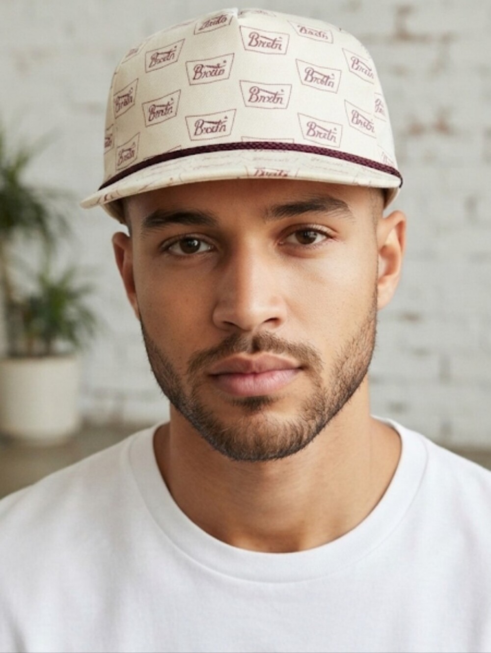 Brixton Yupoong "Sample" Rope Snapback Hat - Cream/Maroon One Of A Kind! OSFM